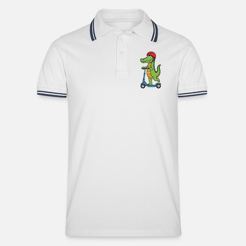 Krokodil auf einem Roller - Männer Tipped Poloshirt - Weiß/Navy
