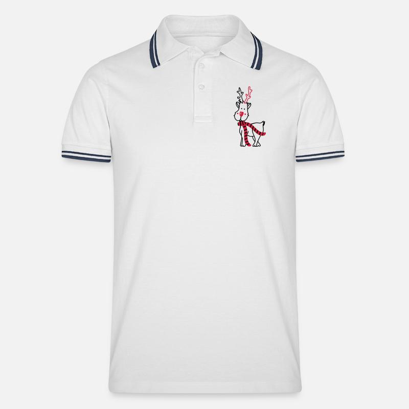 Rentier mit Schal - Männer Tipped Poloshirt - Weiß/Navy