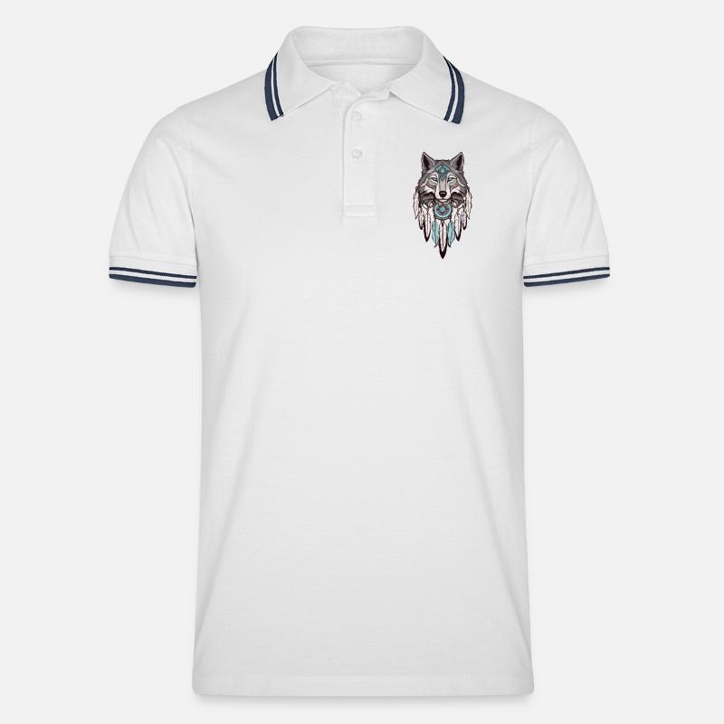 Wolf Traumfänger - Männer Tipped Poloshirt - Weiß/Navy