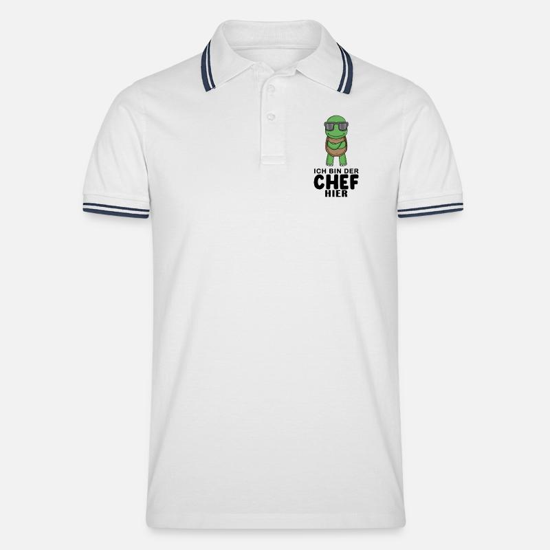 Chef Spruch mit Schildkröte Motiv - Männer Tipped Poloshirt - Weiß/Navy