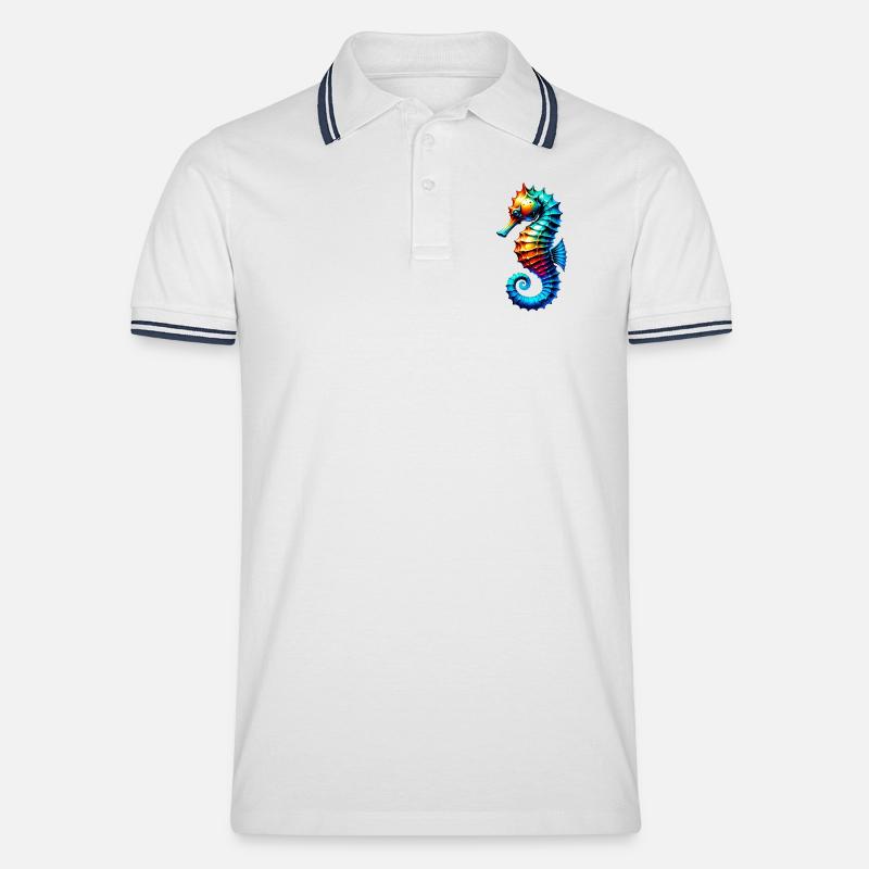 Seepferdchen - Männer Tipped Poloshirt - Weiß/Navy