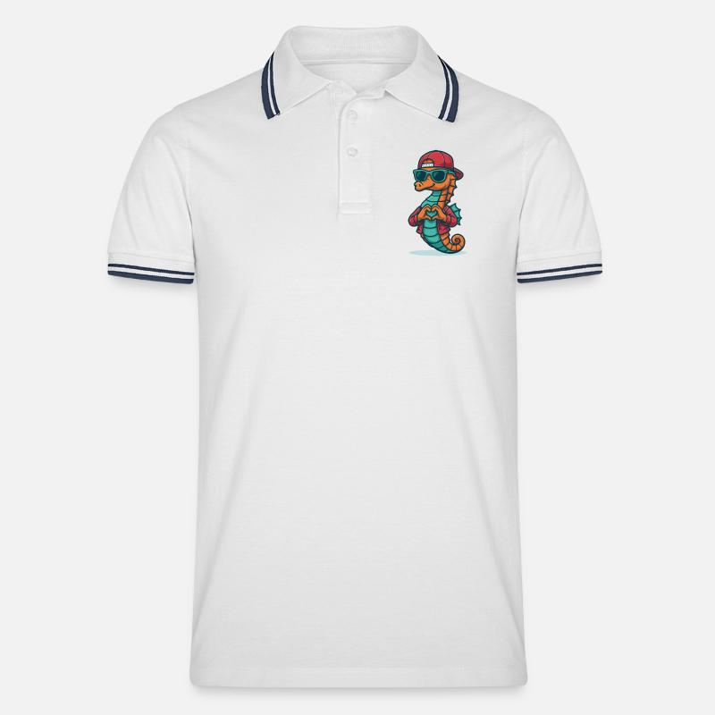 Herzreiter Seepferdchen - Männer Tipped Poloshirt - Weiß/Navy