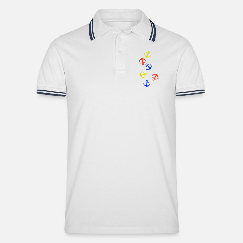 Anker Bunt - Männer Tipped Poloshirt - Weiß/Navy