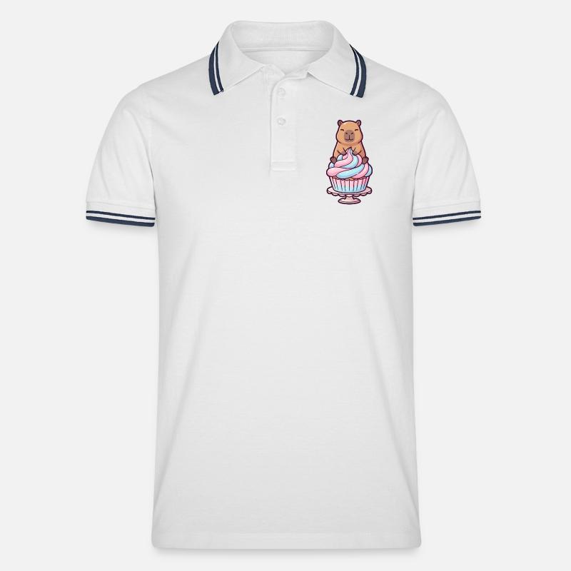 Capybara auf Cupcake-Torte süßes Motiv - Männer Tipped Poloshirt - Weiß/Navy