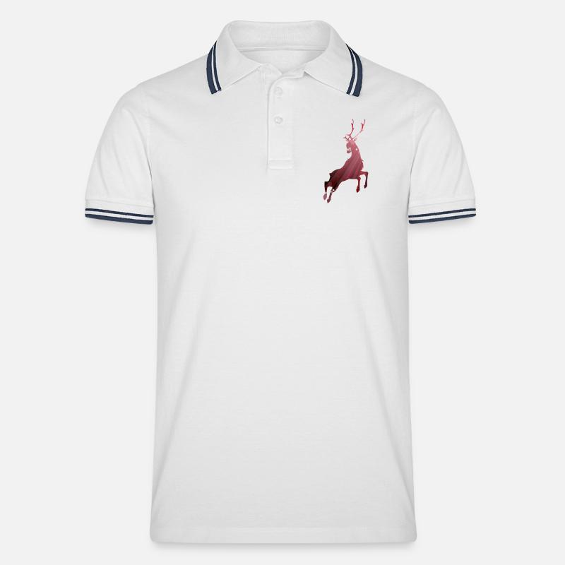 Umriss eines springenden Hirsches - Männer Tipped Poloshirt - Weiß/Navy