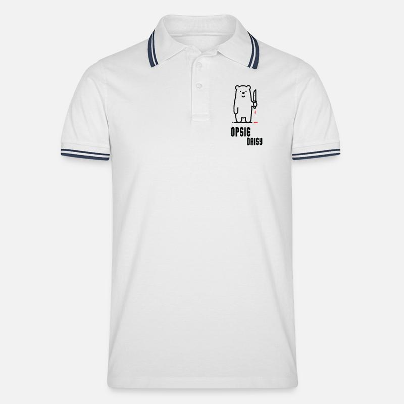 Bär mit Messer – Opsie Daisy - Männer Tipped Poloshirt - Weiß/Navy