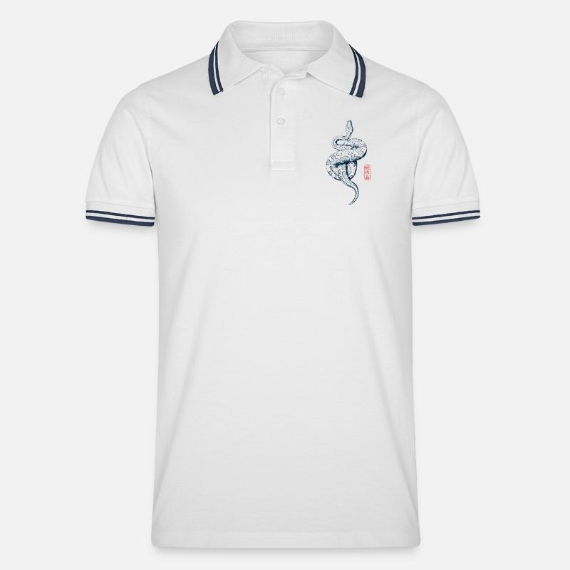 Python mit Kanji Stempel - Männer Tipped Poloshirt - Weiß/Navy