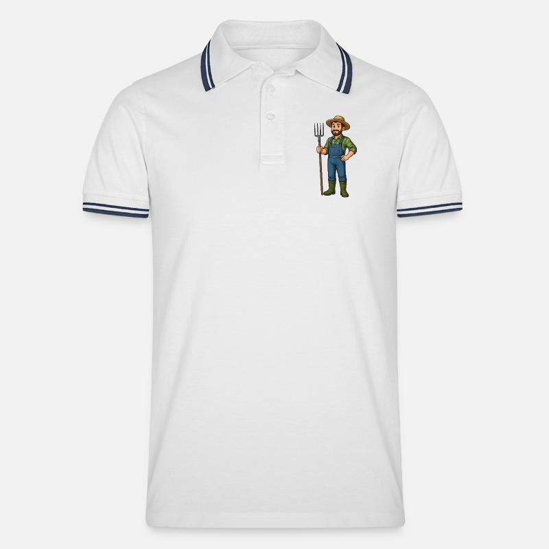 Bauer mit Heugabel Cartoon - Männer Tipped Poloshirt - Weiß/Navy
