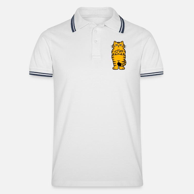 chagrijnige kat comic - Männer Tipped Poloshirt - Weiß/Navy
