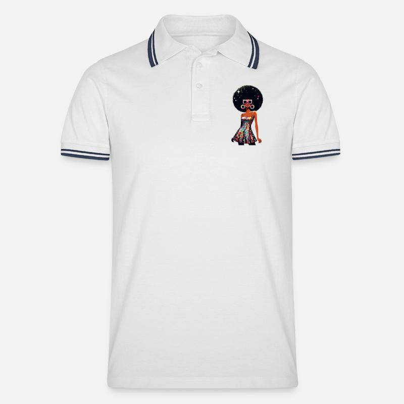 Disco Afro Glam Sequins Design - Polo tipped Homme - blanc/marine