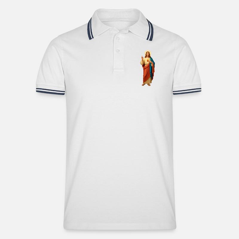 Jesus mit Brot Dreifarbige Gewänder - Männer Tipped Poloshirt - Weiß/Navy