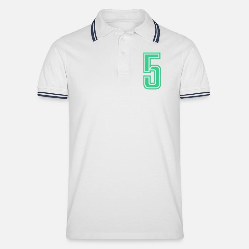 5 - Männer Tipped Poloshirt - Weiß/Navy