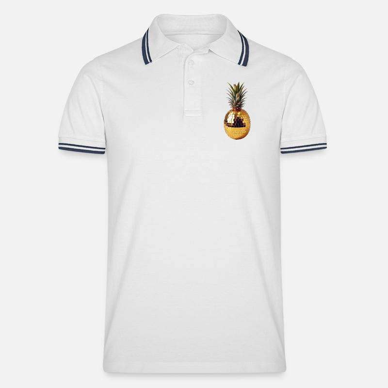 Disco Party Früchte, Ananas - Männer Tipped Poloshirt - Weiß/Navy