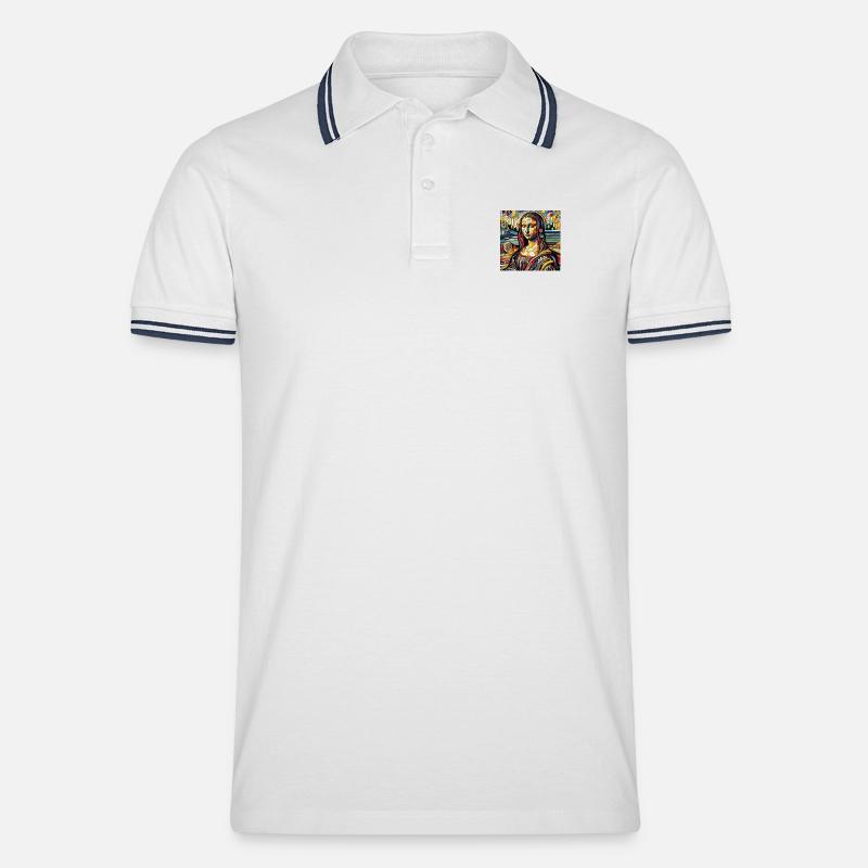 Mona Lisa meets Hundertwasser - Männer Tipped Poloshirt - Weiß/Navy