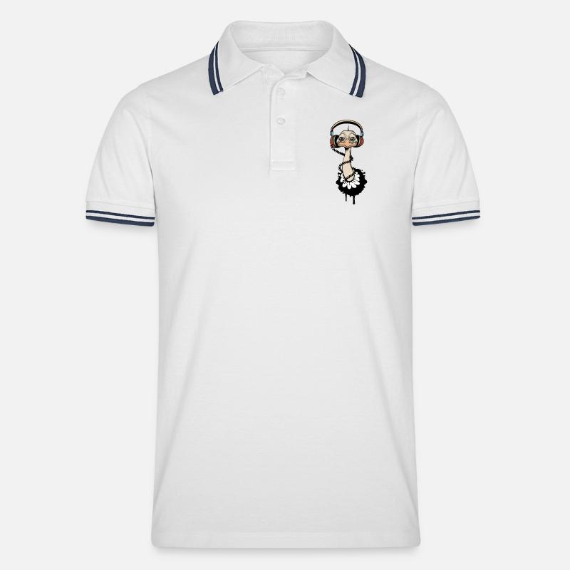 cooler Vogel Strauß mit Kopfhörer - Männer Tipped Poloshirt - Weiß/Navy