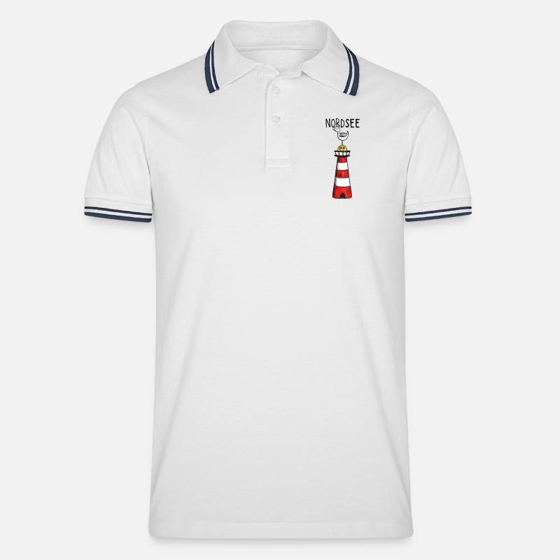 Nordsee Leuchtturm - Möwe - Comic - Geschenk - Männer Tipped Poloshirt - Weiß/Navy