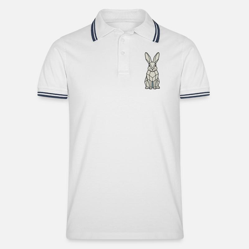 Geometrischer Hase Low Poly Modern - Männer Tipped Poloshirt - Weiß/Navy
