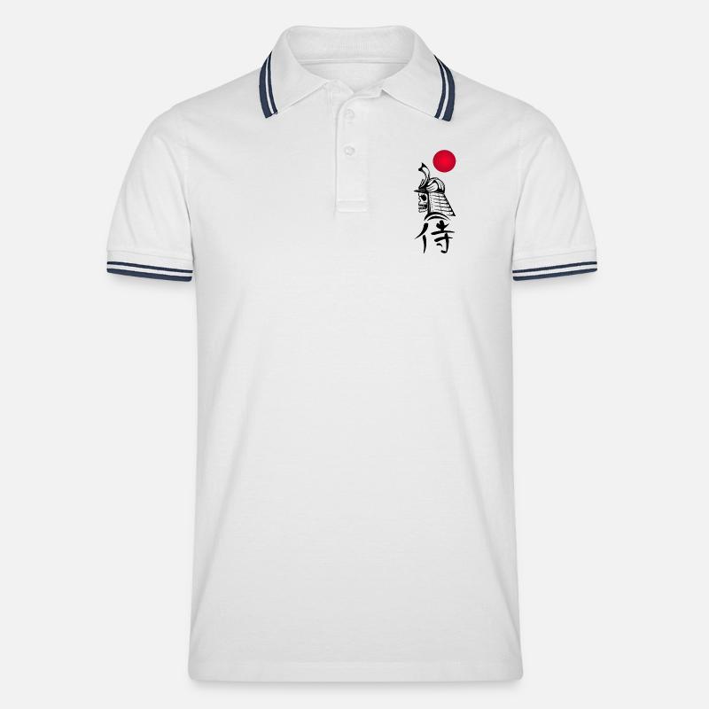Schwarzer Samurai und Rote Sonne - Männer Tipped Poloshirt - Weiß/Navy