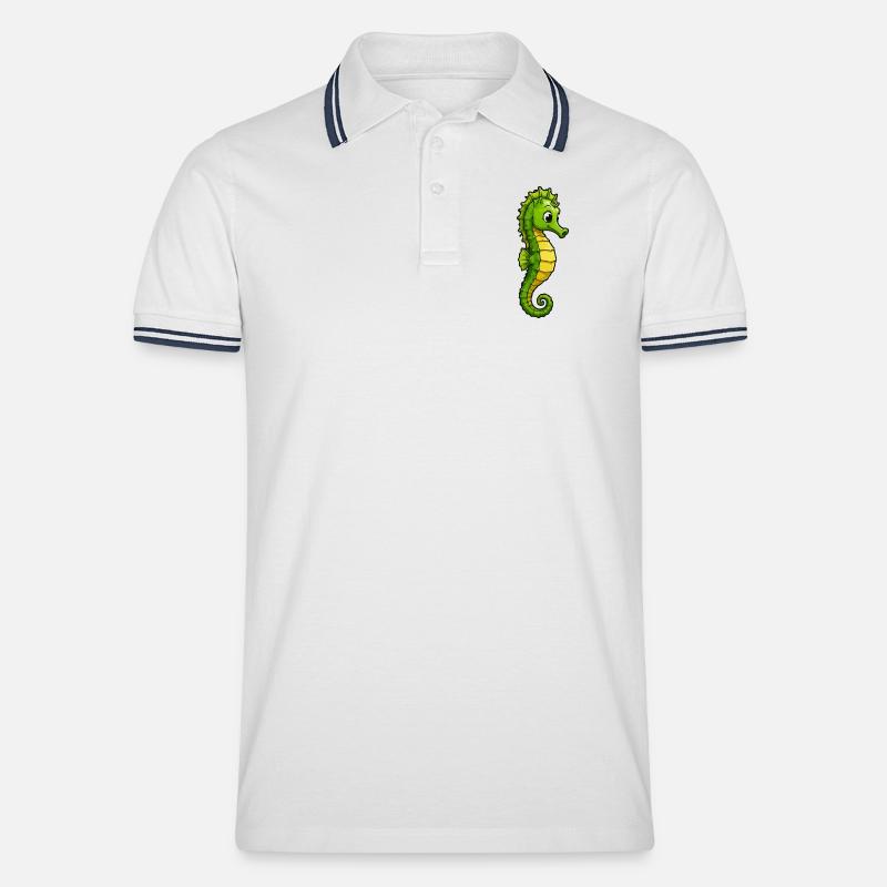 Fröhliches Seepferdchen Portrait - Männer Tipped Poloshirt - Weiß/Navy