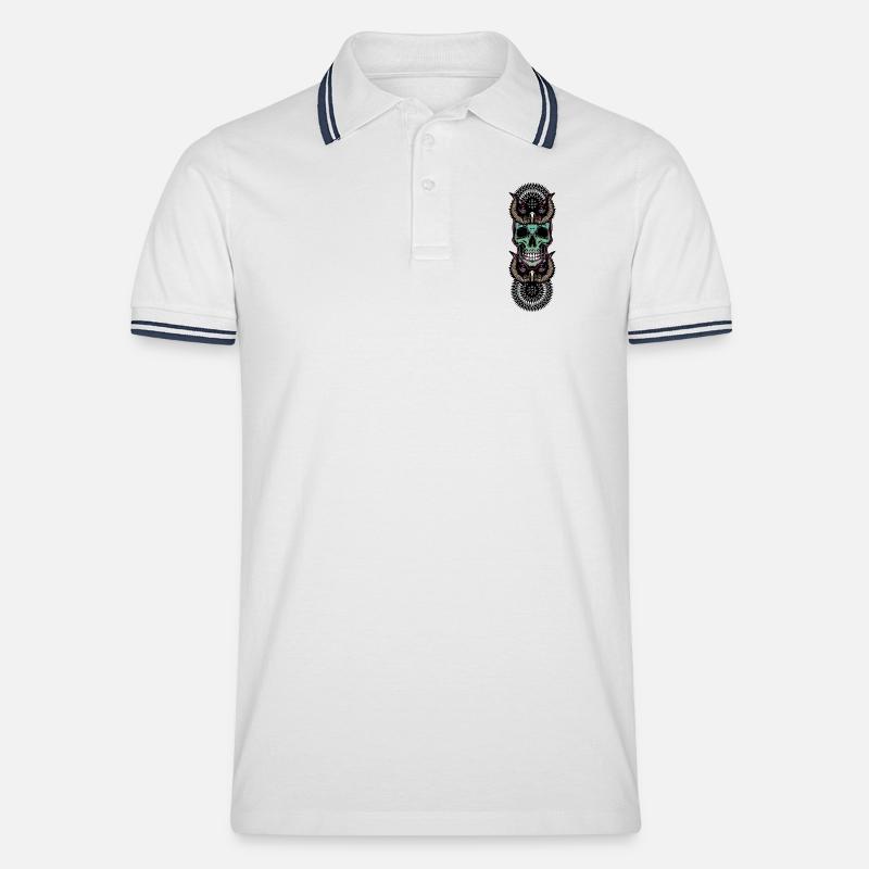 Totenkopf mit Eule - Männer Tipped Poloshirt - Weiß/Navy