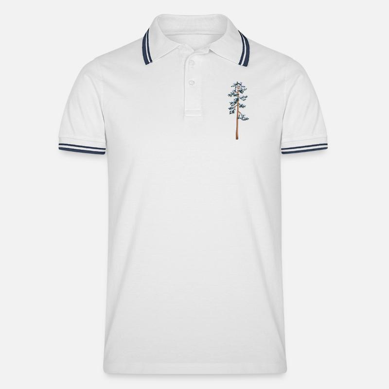 hoher Baum mit Schnee - Männer Tipped Poloshirt - Weiß/Navy