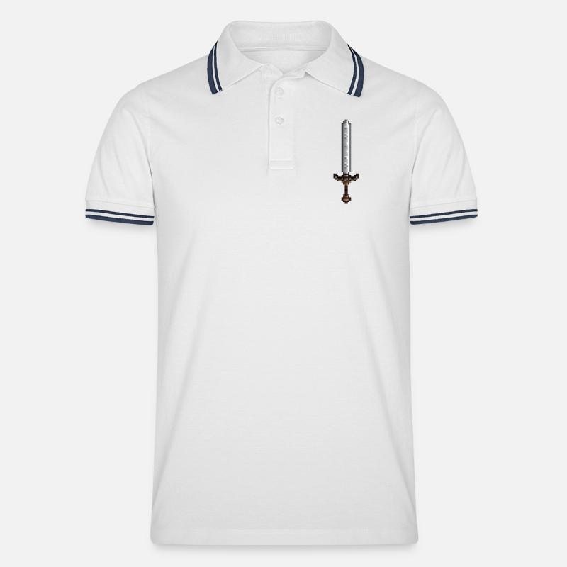 Schwert-Pixelkunst im Retro-Stil 8-Bit-Stil - Männer Tipped Poloshirt - Weiß/Navy