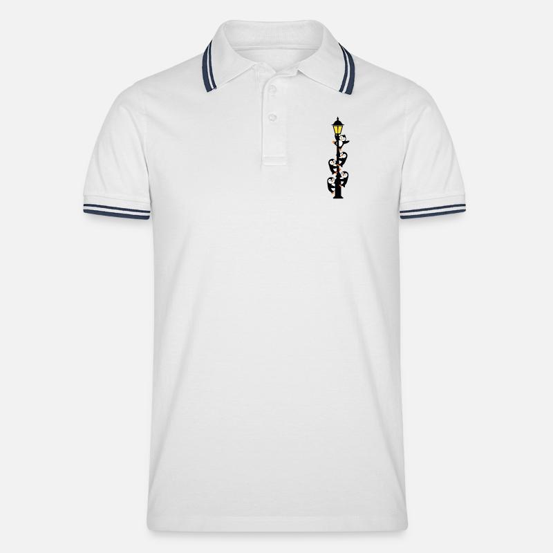 Pinguine um einen Laternenpfahl - Männer Tipped Poloshirt - Weiß/Navy