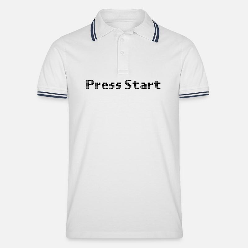press start - space invader - Männer Tipped Poloshirt - Weiß/Navy