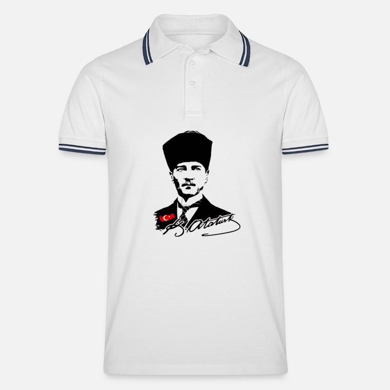 Silhouette d’Atatürk avec drapeau turc - Polo tipped Homme - blanc/marine