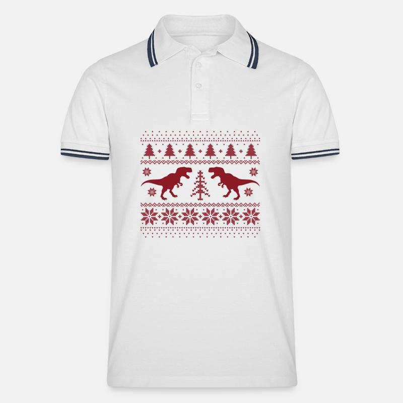 Dinosaurier-Weihnachtspullover - Männer Tipped Poloshirt - Weiß/Navy