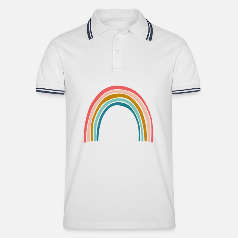 Pastell Regenbogenbogen - Männer Tipped Poloshirt - Weiß/Navy