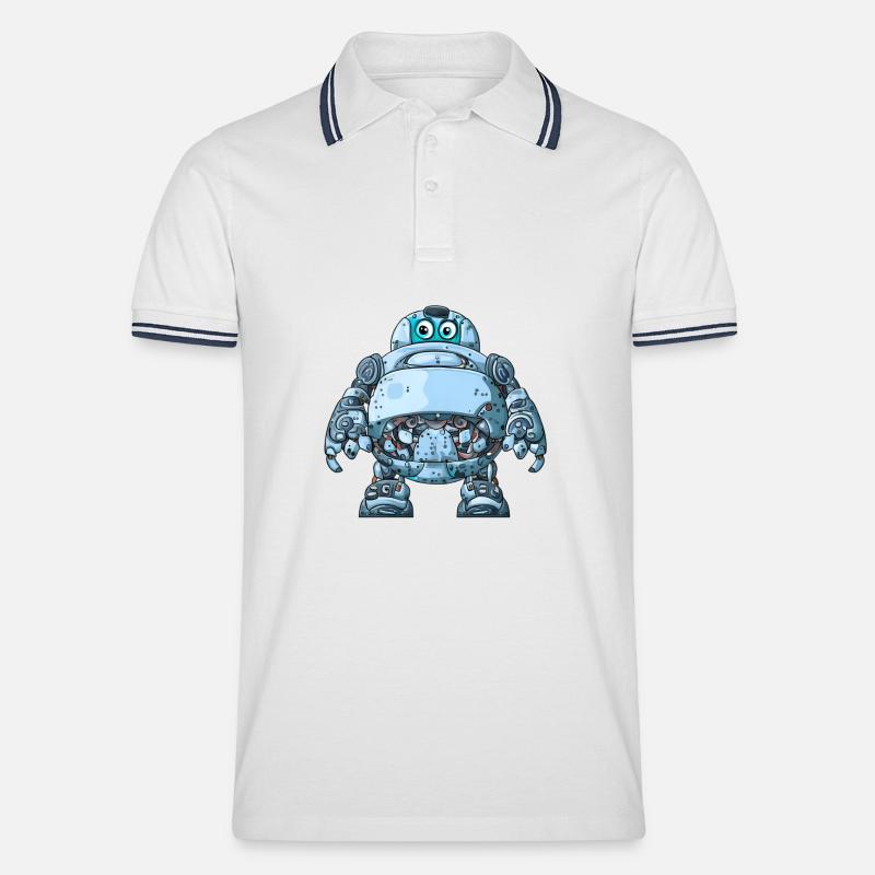 Blauer Cartoon-Roboter mit Helm - Männer Tipped Poloshirt - Weiß/Navy