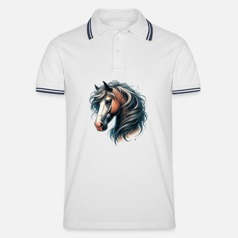 Pferdekopf mit fließender Mähne - Männer Tipped Poloshirt - Weiß/Navy