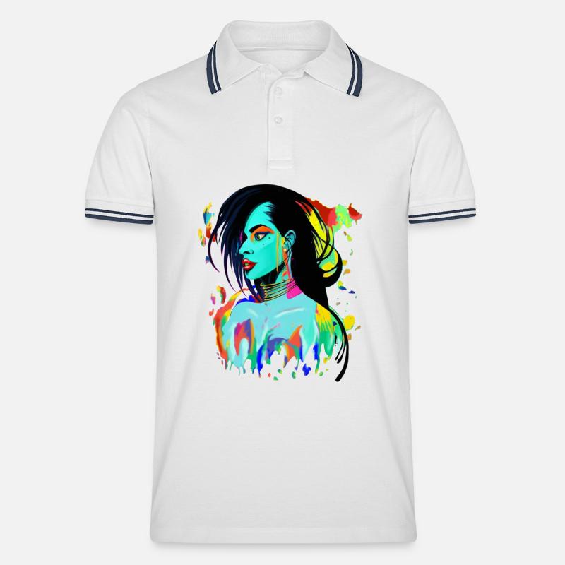 Neon Porträt Farbexplosion - Männer Tipped Poloshirt - Weiß/Navy