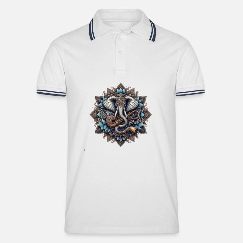 Elefantenmandala im Steampunk-Stil - Männer Tipped Poloshirt - Weiß/Navy