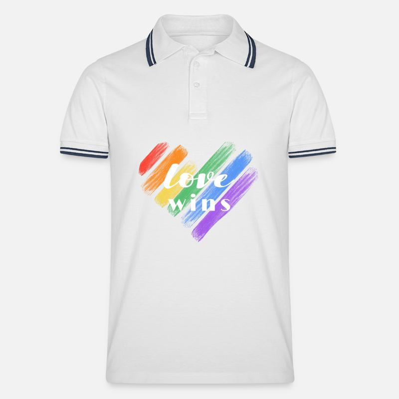 Liebe gewinnt – Regenbogenfarben - Männer Tipped Poloshirt - Weiß/Navy