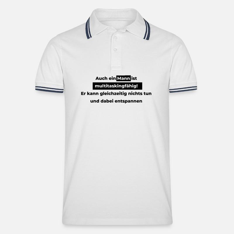Auch ein Mann ist multitaskingfähig. - Männer Tipped Poloshirt - Weiß/Navy
