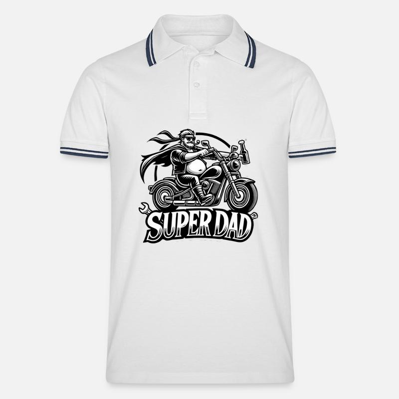 Super Dad Motorradheld - Männer Tipped Poloshirt - Weiß/Navy