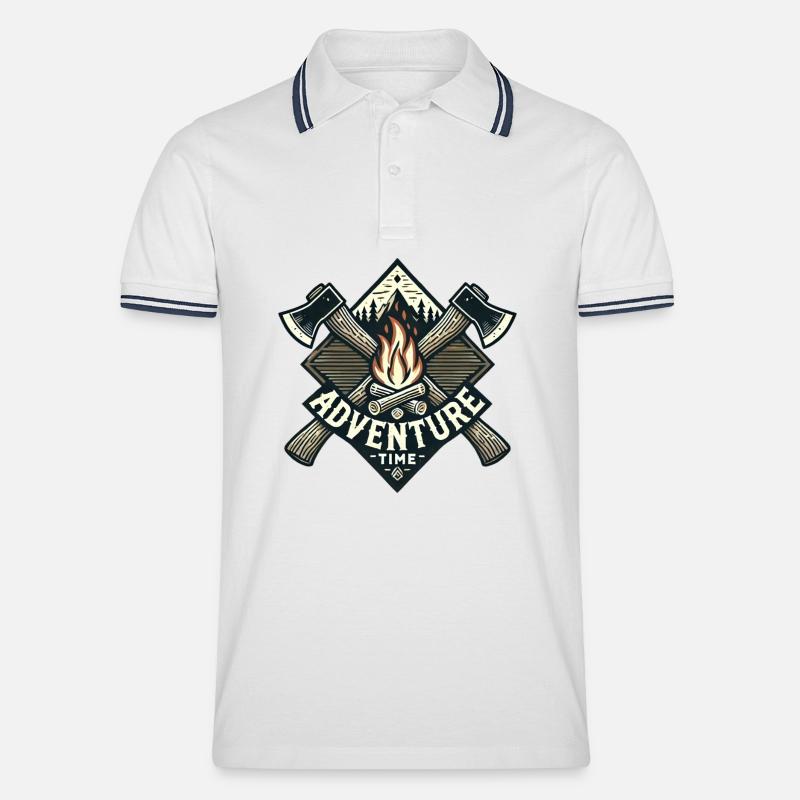 Abenteuerzeit Lagerfeuer Logo - Männer Tipped Poloshirt - Weiß/Navy