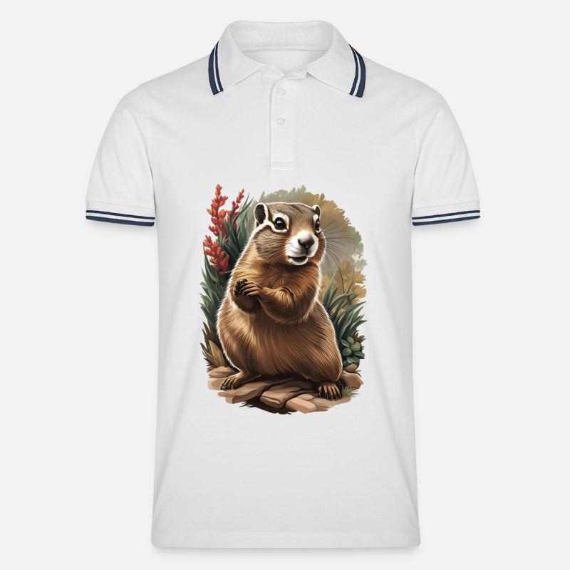 Neugieriges Garten-Murmeltier - Männer Tipped Poloshirt - Weiß/Navy
