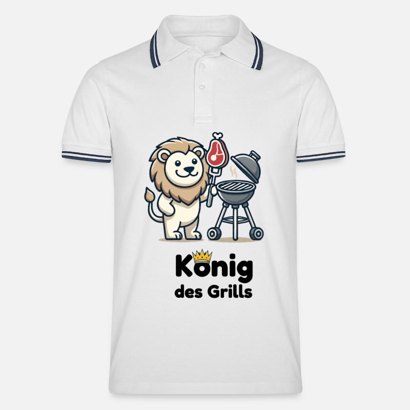 Löwe am Grill mit Krone - Männer Tipped Poloshirt - Weiß/Navy