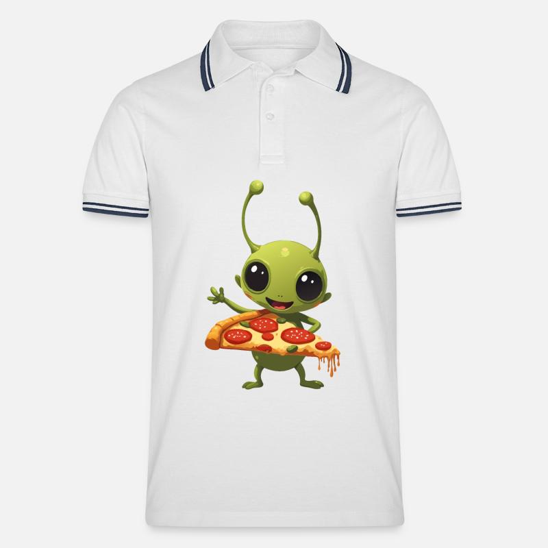 Pizza and Alien - Männer Tipped Poloshirt - Weiß/Navy