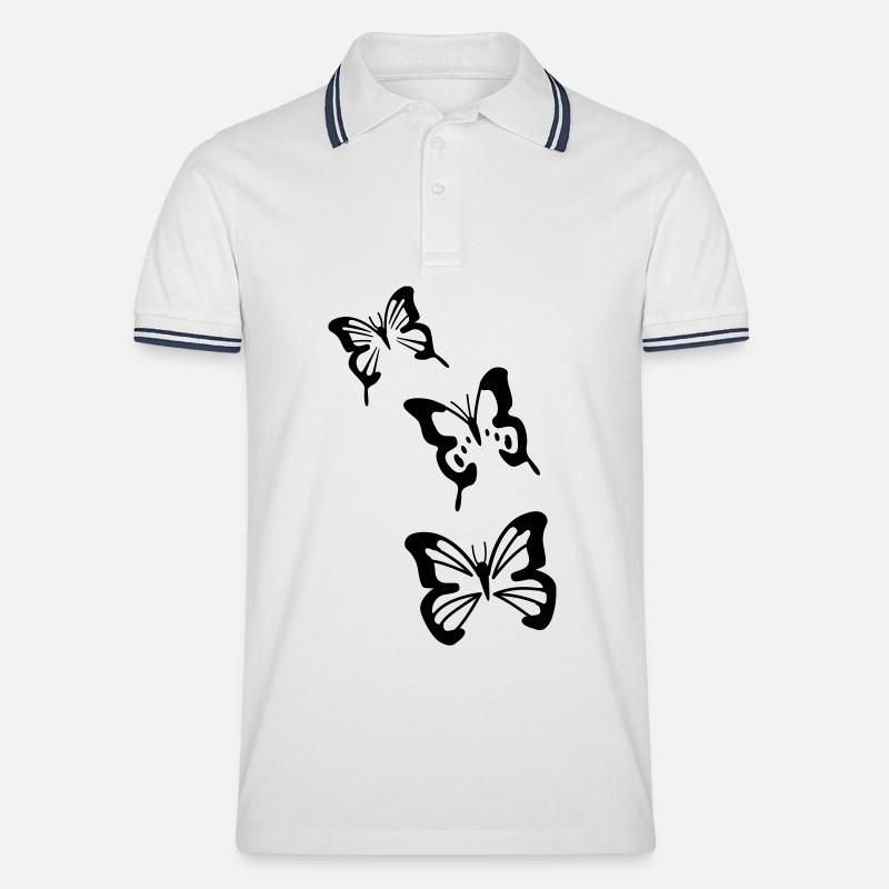 Schmetterlinge - Männer Tipped Poloshirt - Weiß/Navy
