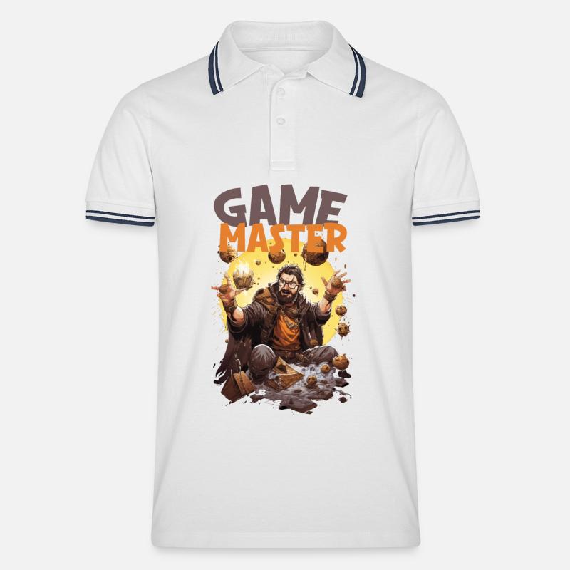 Maître de jeu avec des dés volants – RPG Nerd - Polo tipped Homme - blanc/marine
