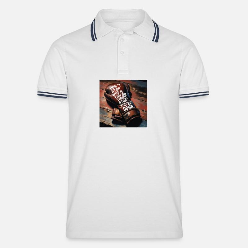 Kampfgeist auf Boxhandschuh - Männer Tipped Poloshirt - Weiß/Navy