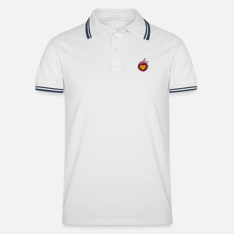 Brennendes Herz bestickt - Männer Tipped Poloshirt - Weiß/Navy