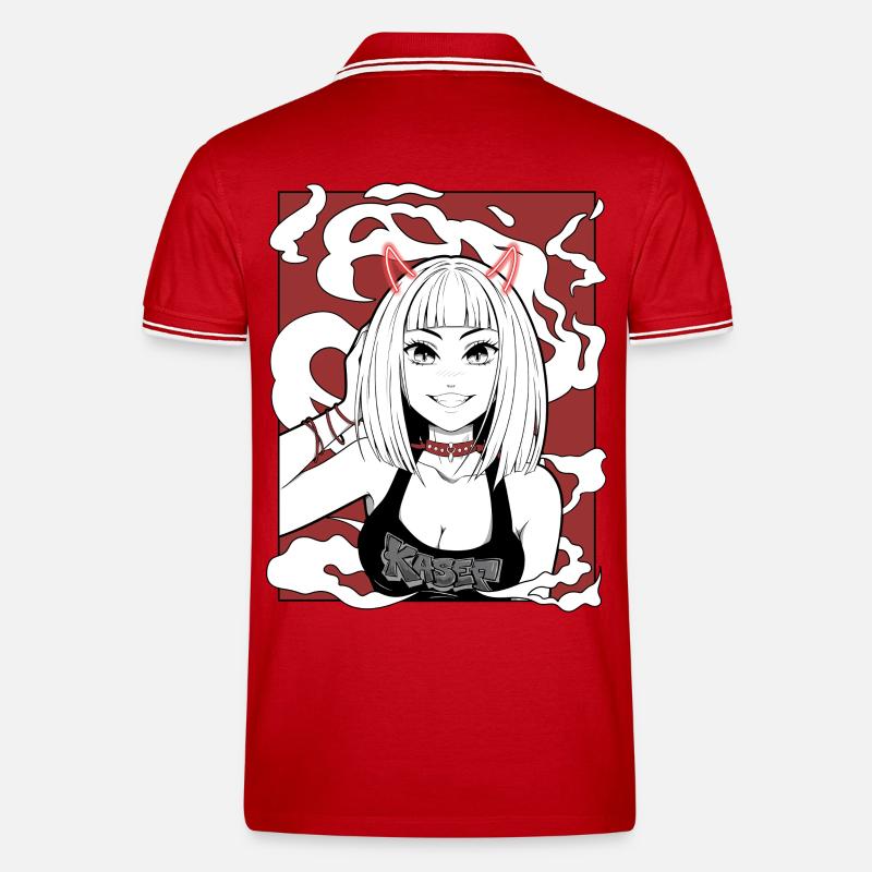 Anime Teufel Mädchen Goth Design - Männer Tipped Poloshirt - Rot/Weiß