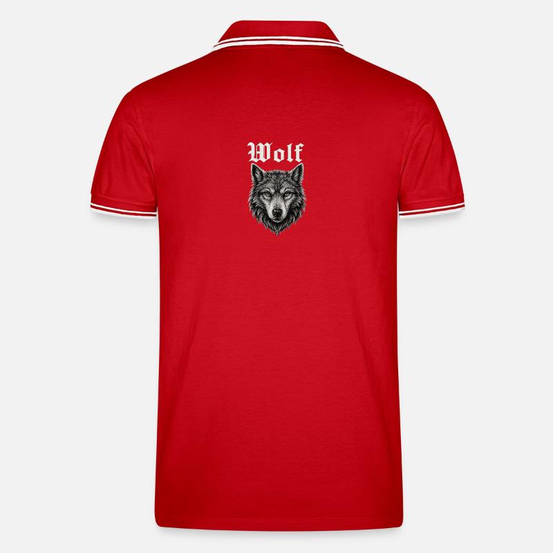Gothic Wolf Kopf Illustration Geschenkidee - Männer Tipped Poloshirt - Rot/Weiß