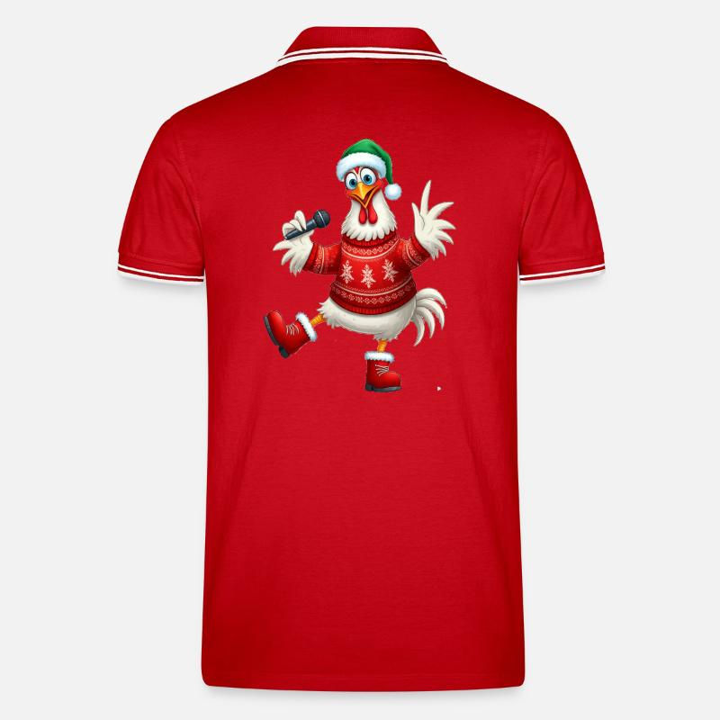 Urlaub Singende Henne Pullover - Männer Tipped Poloshirt - Rot/Weiß
