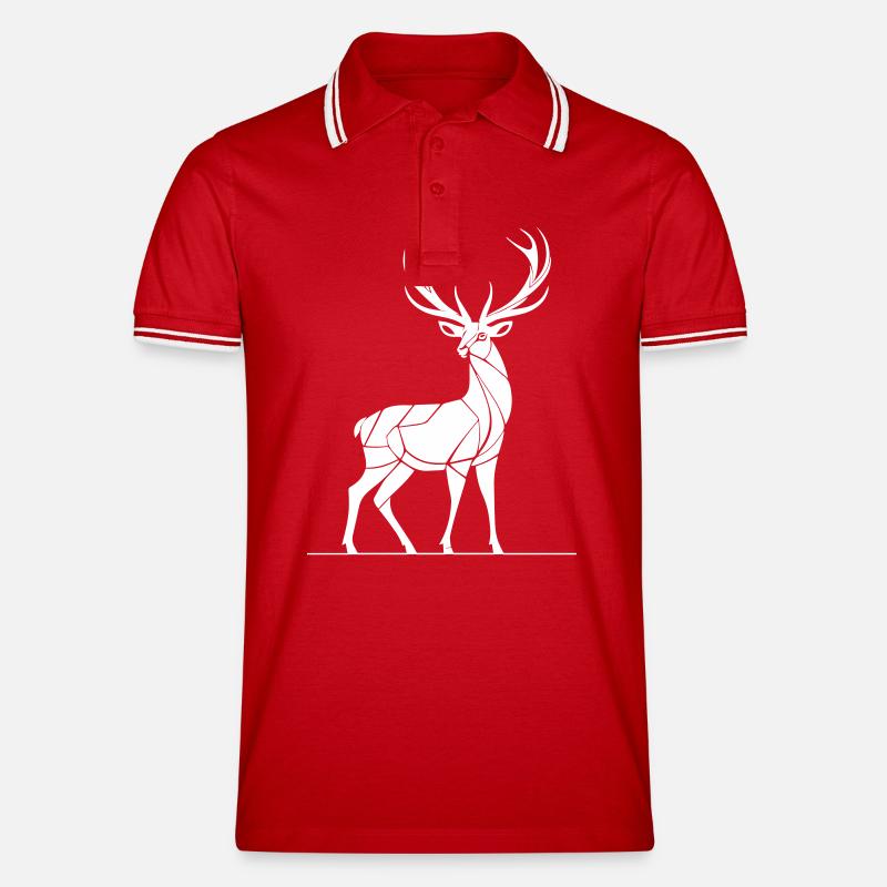 Abstrakter Rothirsch mit Geweih - Männer Tipped Poloshirt - Rot/Weiß